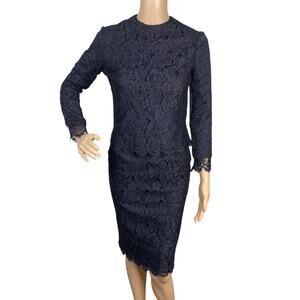 Vtg 50s Black Scalloped Eyelash Lace Blouse + Matching Skirt SZ XXS/XS